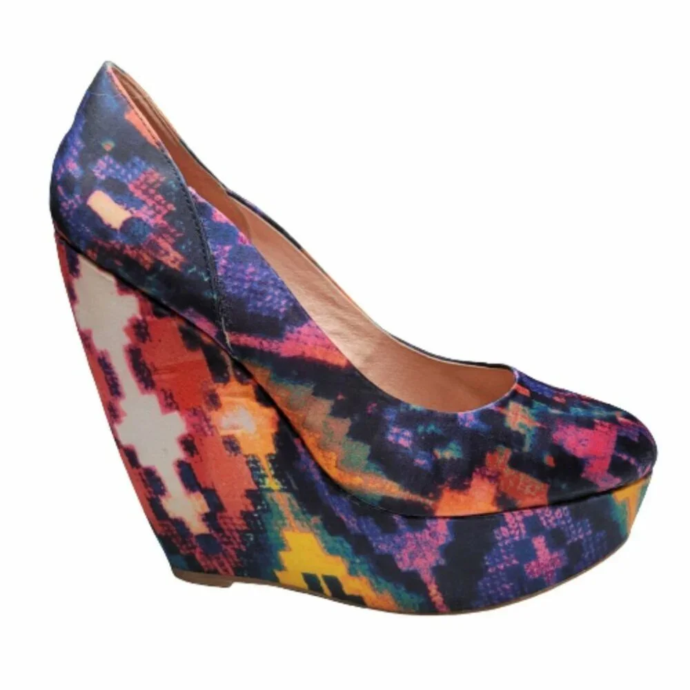 Aldo Hellendoorn Multi Color Tribal Aztec Platform Wedge Heel Shoes Size 6.5